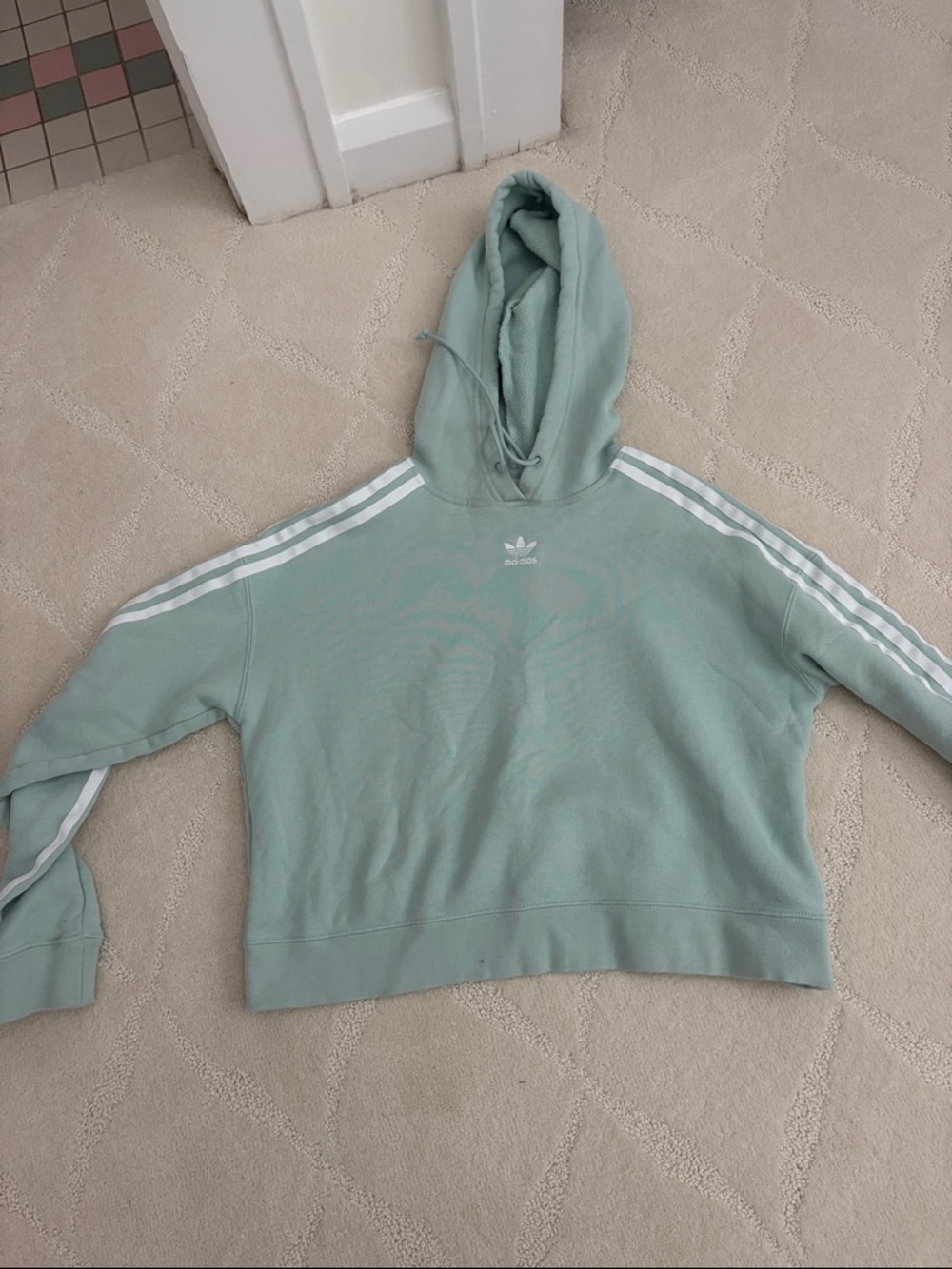 adidas Mint Green Cropped Hoodie with White Three Stripes